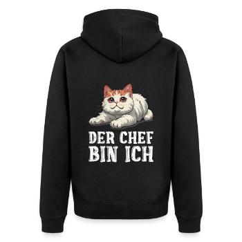 Turkish Van DER CHEF BIN ICH Lustiges Turkish Van - Unisex Premium Bio Zip Hoodie - Schwarz - Hinten - Nico (187cm)