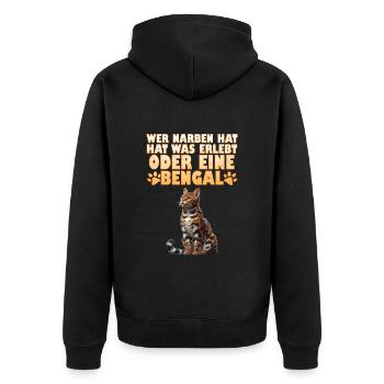 Bengalkatze WER NARBEN HAT HAT WAS ERLEBT ODER - Unisex Premium Bio Zip Hoodie - Schwarz - Hinten - Nico (187cm)