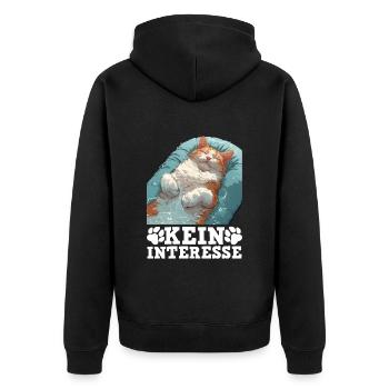 Turkish Van Lustig KEIN INTERESSE Faule Sture - Unisex Premium Bio Zip Hoodie - Schwarz - Hinten - Nico (187cm)