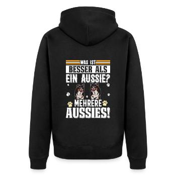 Australian Shepherd WAS IST BESSER ALS EIN AUSSIE? - Unisex Premium Bio Zip Hoodie - Schwarz - Hinten - Nico (187cm)