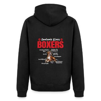 Deutscher Boxer ANATOMIE EINES BOXERS Lustiges - Unisex Premium Bio Zip Hoodie - Schwarz - Hinten - Nico (187cm)