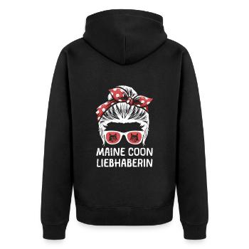 MAINE COON LIEBHABERIN Katzenmama Maine Coon - Unisex Premium Bio Zip Hoodie - Schwarz - Hinten - Nico (187cm)
