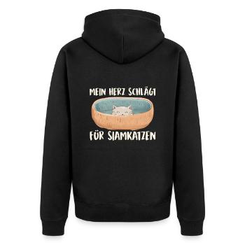 Siamkatzen MEIN HERZ SCHLÄGT FÜR SIAMKATZEN - Unisex Premium Bio Zip Hoodie - Schwarz - Hinten - Nico (187cm)