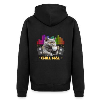 British Shorthair Cat CHILL MAL Funny - Unisex Premium Organic Zip Hoodie - black - Back - Nico (187cm)