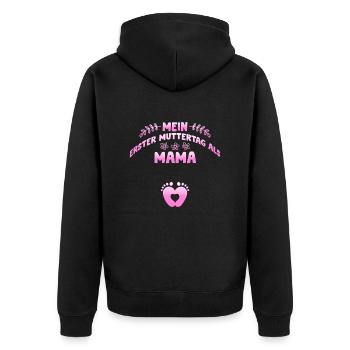 Zukünftig Mama ERSTER MUTTERTAG ALS MAMA - Unisex Premium Bio Zip Hoodie - Schwarz - Hinten - Nico (187cm)