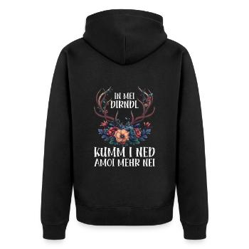 Dirndl zu klein Trachtenshirt Damen Tracht Dirndl - Unisex Premium Bio Zip Hoodie - Schwarz - Hinten - Nico (187cm)