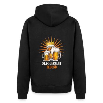 King Legende Biertrinker - Unisex Premium Bio Zip Hoodie - Schwarz - Hinten - Nico (187cm)