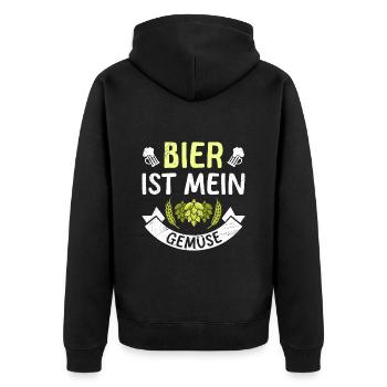 Bier ist mein Gemüse Lustiger Bier Spruch - Unisex Premium Bio Zip Hoodie - Schwarz - Hinten - Nico (187cm)