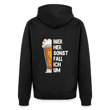 Bier her sonst fall ich um Biertrinker - Unisex Premium Bio Zip Hoodie - Schwarz - Hinten - Nico (187cm)