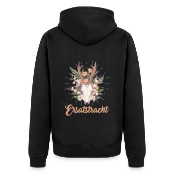 Münchner Volksfest ERSATZTRACHT Dirndl Trachten - Unisex Premium Bio Zip Hoodie - Schwarz - Hinten - Nico (187cm)
