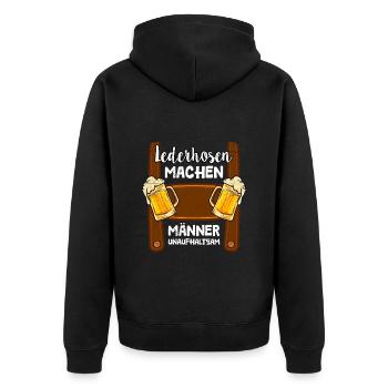 Unaufhaltsam ein Mann in Lederhosen Bayrische - Unisex Premium Bio Zip Hoodie - Schwarz - Hinten - Nico (187cm)