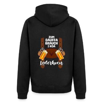 Zum Sauffa da i koa Lederhosen - Unisex Premium Organic Zip Hoodie - black - Back - Nico (187cm)