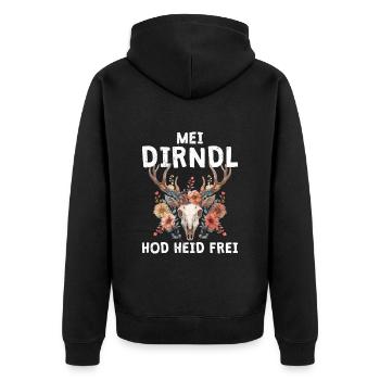 Mein Dirndl hat heute Frei Damen Tracht - Unisex Premium Bio Zip Hoodie - Schwarz - Hinten - Nico (187cm)