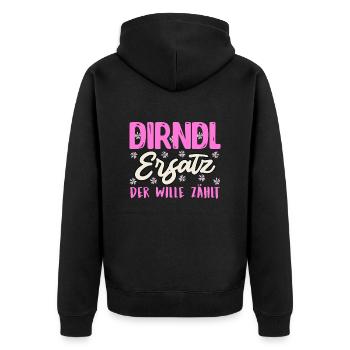 ERSATZ DIRNDL DER WILLE ZÄHLT Lustiges Münchner - Unisex Premium Bio Zip Hoodie - Schwarz - Hinten - Nico (187cm)