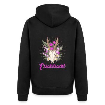 Münchner Volksfest ERSATZTRACHT Dirndl Trachten - Unisex Premium Bio Zip Hoodie - Schwarz - Hinten - Nico (187cm)