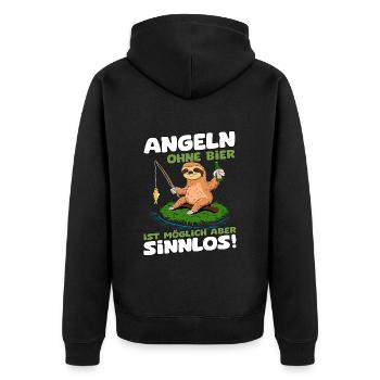 Angeln ohne Bier ist möglich aber sinnlos Faultier - Unisex Premium Bio Zip Hoodie - Schwarz - Hinten - Nico (187cm)
