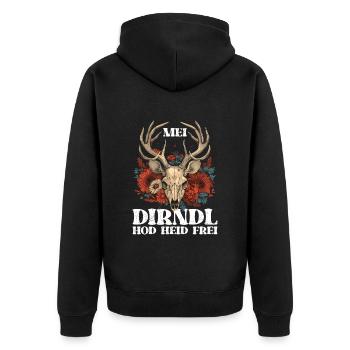 Mein Dirndl hat heute Frei Damen Tracht - Unisex Premium Bio Zip Hoodie - Schwarz - Hinten - Nico (187cm)