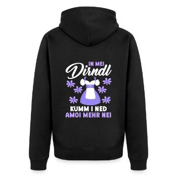 Münchner Volksfest IN MEI DIRNDL KUMM I NED AMOI - Unisex Premium Bio Zip Hoodie - Schwarz - Hinten - Nico (187cm)