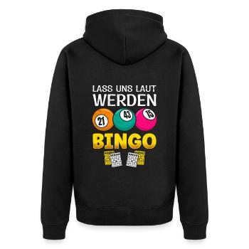 Bingospieler LASS UNS LAUT WERDEN BINGO Lustiges - Unisex Premium Bio Zip Hoodie - Schwarz - Hinten - Nico (187cm)