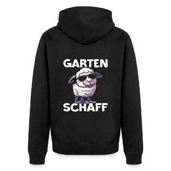 Garten Schäff | Chef Gärtner | Hobbygärtner - Unisex Premium Bio Zip Hoodie - Schwarz - Hinten - Nico (187cm)