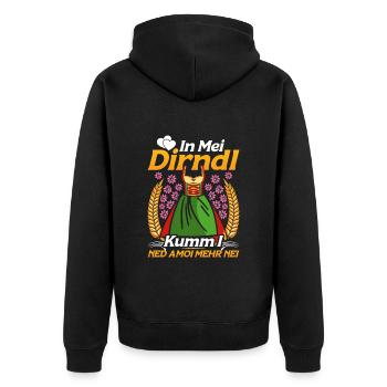 Münchner Volksfest IN MEI DIRNDL KUMM I NED NEI - Unisex Premium Bio Zip Hoodie - Schwarz - Hinten - Nico (187cm)