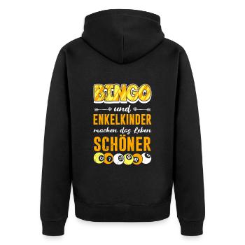 BINGO UND ENKELKINDER MACHEN LEBEN SCHÖNER - Unisex Premium Bio Zip Hoodie - Schwarz - Hinten - Nico (187cm)