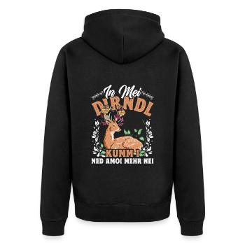 Münchner Volksfest IN MEI DIRNDL KUMM I NED NEI - Unisex Premium Organic Zip Hoodie - black - Back - Nico (187cm)