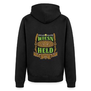 Münchner Volksfest WIESEN HELD Lustiges bayerisch - Unisex Premium Bio Zip Hoodie - Schwarz - Hinten - Nico (187cm)