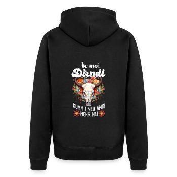 Münchner Volksfest IN MEI DIRNDL KUMM I NED AMOI - Unisex Premium Organic Zip Hoodie - black - Back - Nico (187cm)