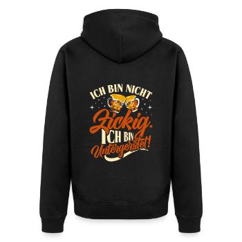 Münchner Volksfest NICHT BIN UNTERGERSTET - Unisex Premium Bio Zip Hoodie - Schwarz - Hinten - Nico (187cm)