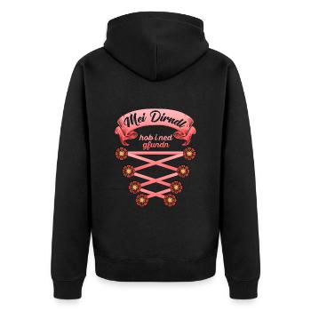 Münchner Volksfest MEI DIRNDL HOB I NED GFUNDDEN - Unisex Premium Organic Zip Hoodie - black - Back - Nico (187cm)