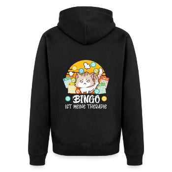 BINGO IST MEINE THERAPIE Lustiges Bingo - Unisex Premium Bio Zip Hoodie - Schwarz - Hinten - Nico (187cm)