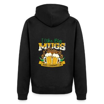 Münchner Volksfest I LIKE BIG MUGS AND CANNOT LIE - Unisex Premium Bio Zip Hoodie - Schwarz - Hinten - Nico (187cm)