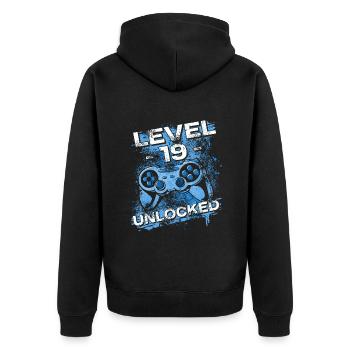 Gamer Level 19 Unlocked - Gaming - Unisex Premium Bio Zip Hoodie - Schwarz - Hinten - Nico (187cm)