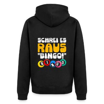 Bingo Players SHOUT IT OUT BINGO! Fun Bingo - Unisex Premium Organic Zip Hoodie - black - Back - Nico (187cm)