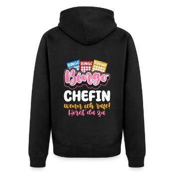 BINGO CHEFIN WENN ICH RUFE HÖRST DU ZU! Lustiges - Unisex Premium Bio Zip Hoodie - Schwarz - Hinten - Nico (187cm)