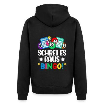 Bingo Players SHOUT IT OUT BINGO! Fun Bingo - Unisex Premium Organic Zip Hoodie - black - Back - Nico (187cm)