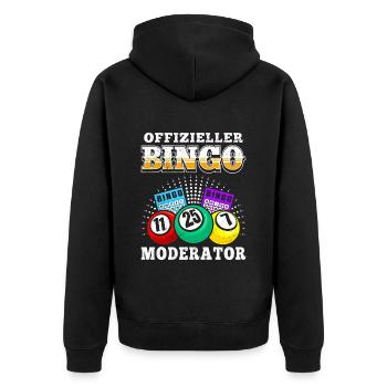 Bingospieler OFFIZIELLER BINGO MODERATOR Lustig - Unisex Premium Bio Zip Hoodie - Schwarz - Hinten - Nico (187cm)