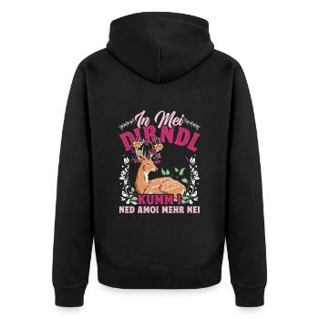 Münchner Volksfest IN MEI DIRNDL KUMM I NED NEI - Unisex Premium Organic Zip Hoodie - black - Back - Nico (187cm)