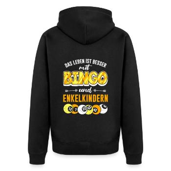 Bingo Mamie LA VIE EST MEILLEURE AVEC BINGO ET LES PETITS-ENFANTS - Veste à capuche bio Premium Unisexe - noir - Dos - Nico (187cm)