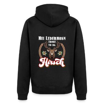 Munich Volksfest MEI LEDERHOSEN WEARS NO DA HIRSCH - Unisex Premium Organic Zip Hoodie - black - Back - Nico (187cm)