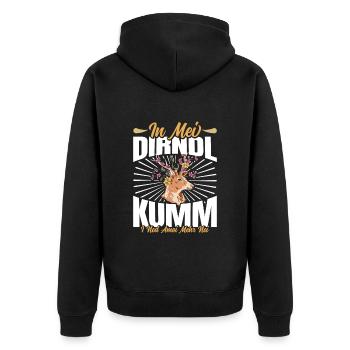 Münchner Volksfest IN MEI DIRNDL KUMM I NED NEI - Unisex Premium Organic Zip Hoodie - black - Back - Nico (187cm)