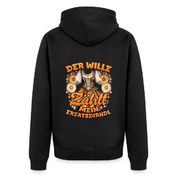Münchner Volksfest DER WILLE ZÄHLT MEIN - Unisex Premium Bio Zip Hoodie - Schwarz - Hinten - Nico (187cm)
