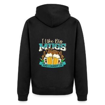 Münchner Volksfest I LIKE BIG MUGS AND CANNOT LIE - Unisex Premium Bio Zip Hoodie - Schwarz - Hinten - Nico (187cm)