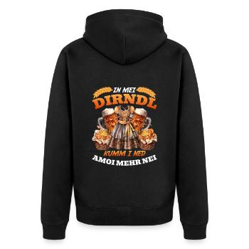 Münchner Volksfest IN MEI DIRNDL KUMM I NED AMOI - Unisex Premium Organic Zip Hoodie - black - Back - Nico (187cm)