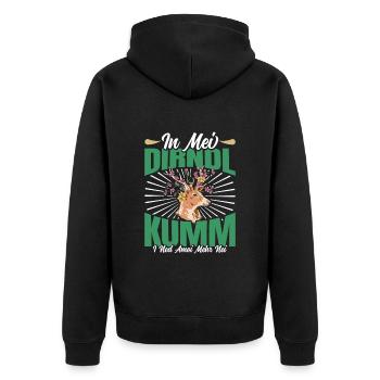 Münchner Volksfest IN MEI DIRNDL KUMM I NED NEI - Unisex Premium Bio Zip Hoodie - Schwarz - Hinten - Nico (187cm)
