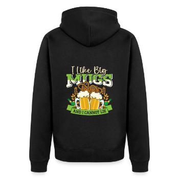 Münchner Volksfest I LIKE BIG MUGS AND CANNOT LIE - Unisex Premium Bio Zip Hoodie - Schwarz - Hinten - Nico (187cm)