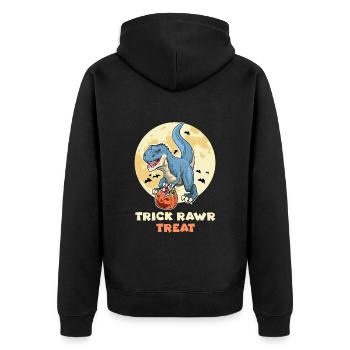 Halloween Kostüm TRICK RAWR TREAT Lustiges Dino - Unisex Premium Bio Zip Hoodie - Schwarz - Hinten - Nico (187cm)