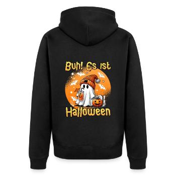 Halloween Kinder BOO ES IST HALLOWEEN Lustiges - Unisex Premium Bio Zip Hoodie - Schwarz - Hinten - Nico (187cm)