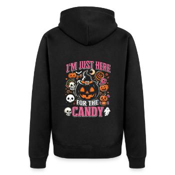 Fête d’Halloween JE SUIS JUSTE LÀ POUR LES BONBONS Drôle - Veste à capuche bio Premium Unisexe - noir - Dos - Nico (187cm)